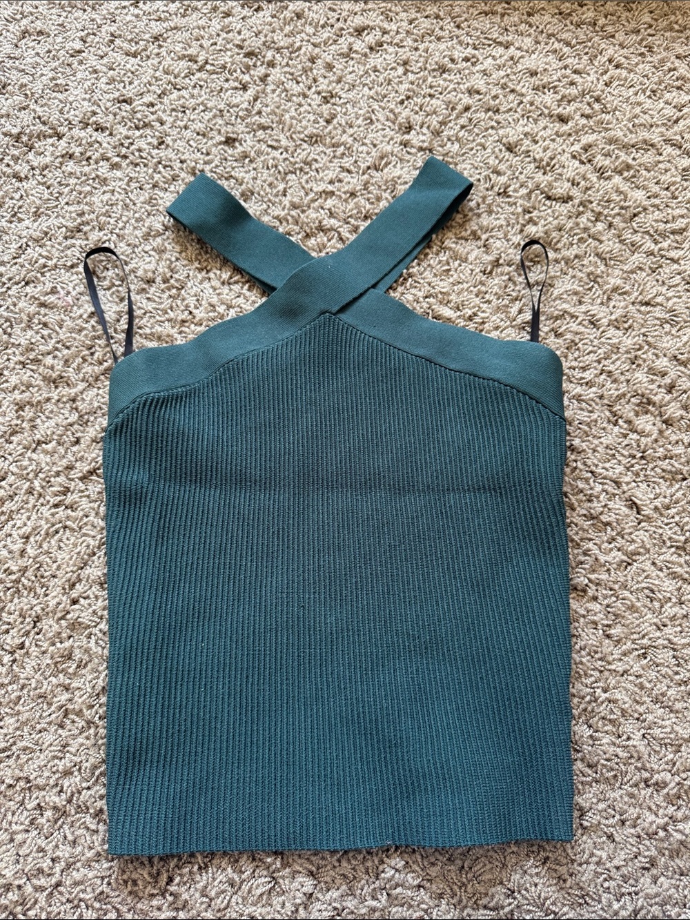 Aritzia Dark Teal Ribbed Cross-Strap Tank Top